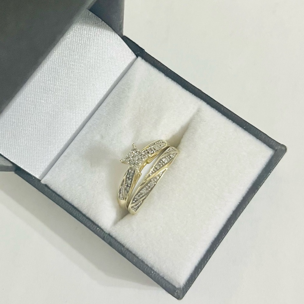 REAL 10kt GOLD diamond cut wedding band SET